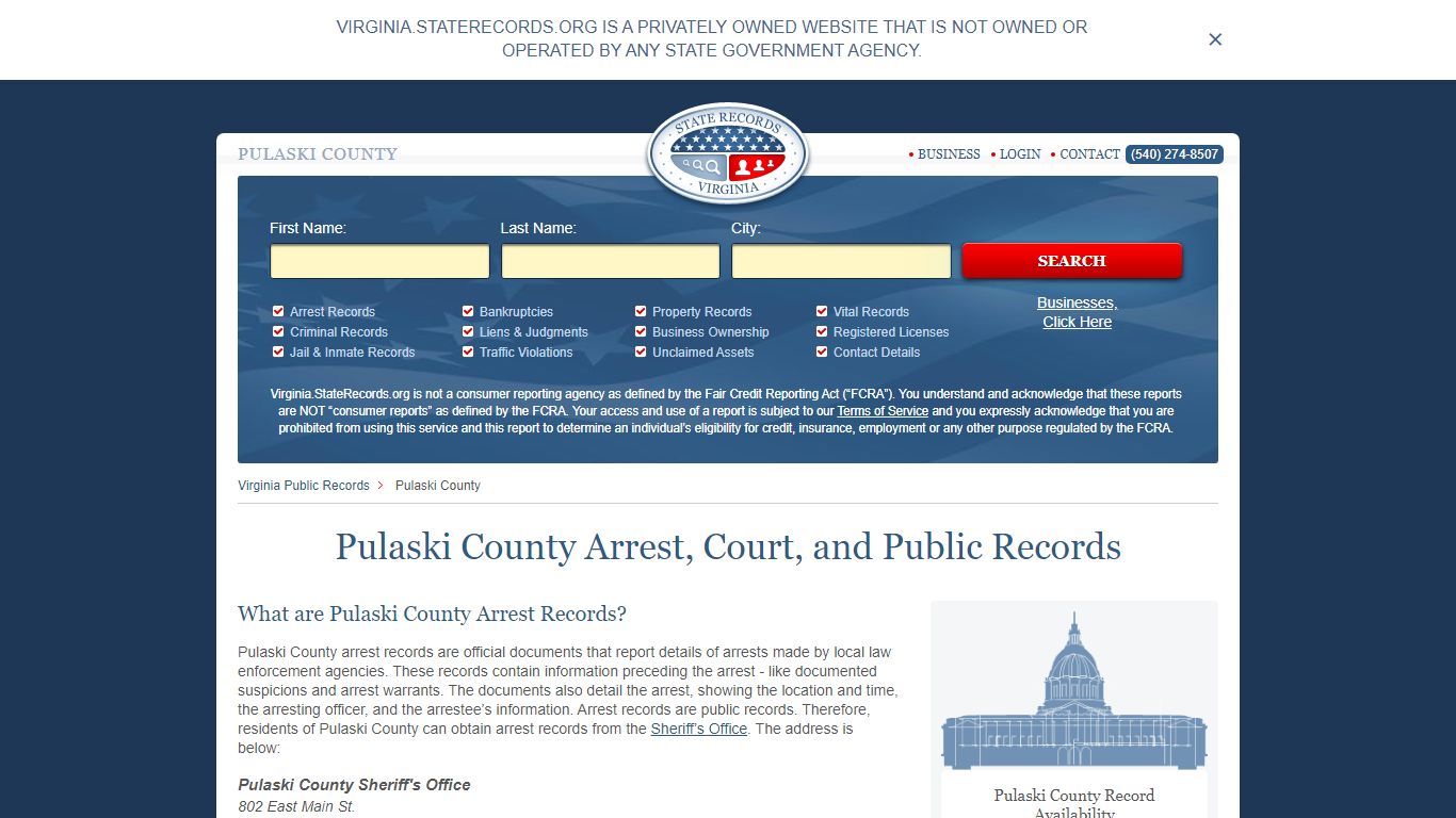 Pulaski County Arrest, Court, and Public Records